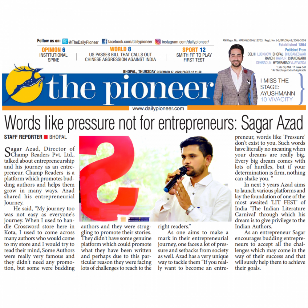 News Coverage (In The Pioneer Bhopal Edition)