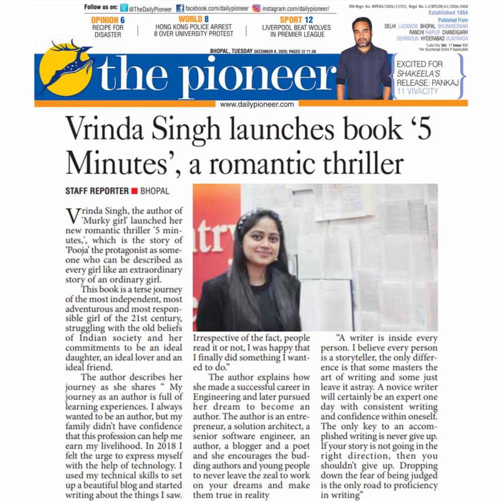 The Pioneer News Coverage (Vrinda Singh Author)